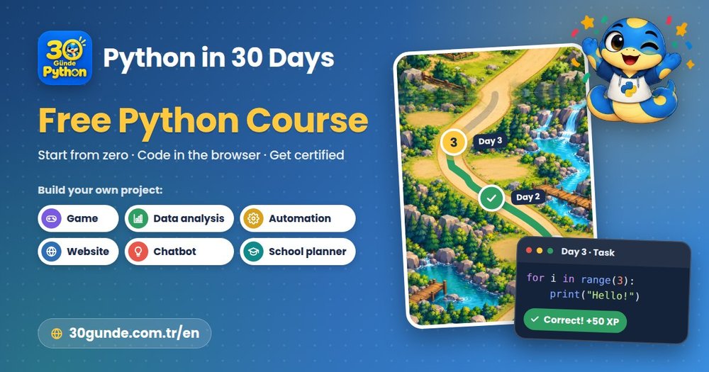 30 Günde Python — oyunlaştırılmış Python öğrenme platformu
